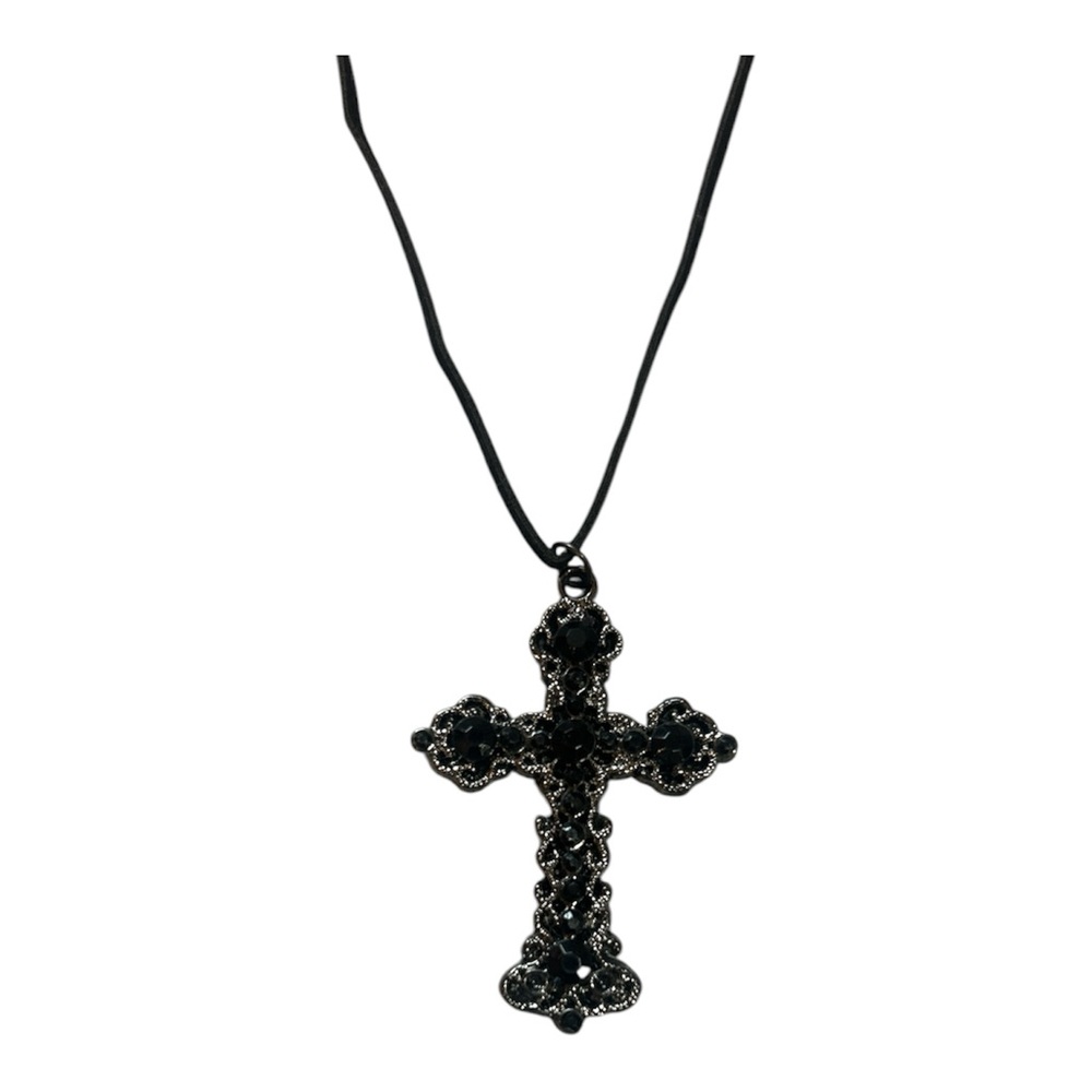 Black Stone Cross Pendant Necklace